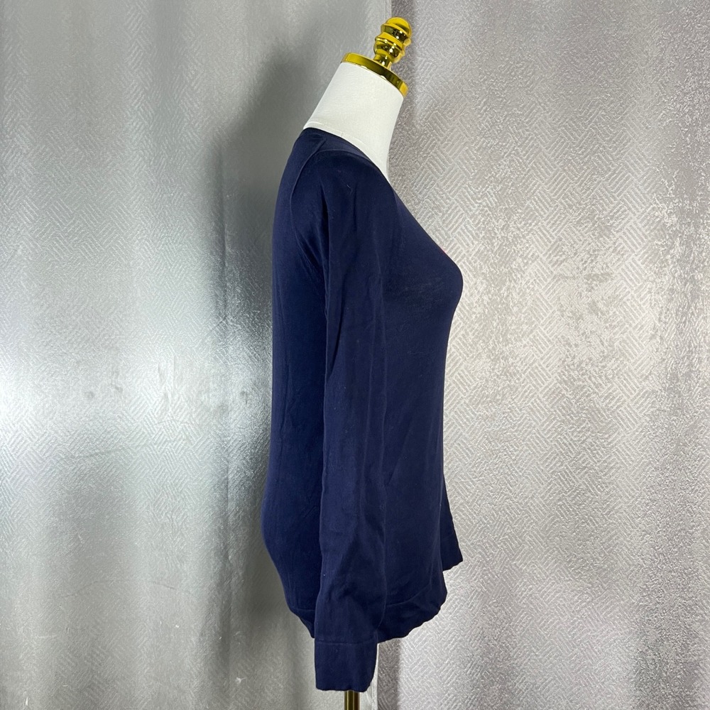 J. Crew Navy Blue Long Sleeve Pink Flamingo Graphic Knit Sweater Top XS - Picture 5 of 11